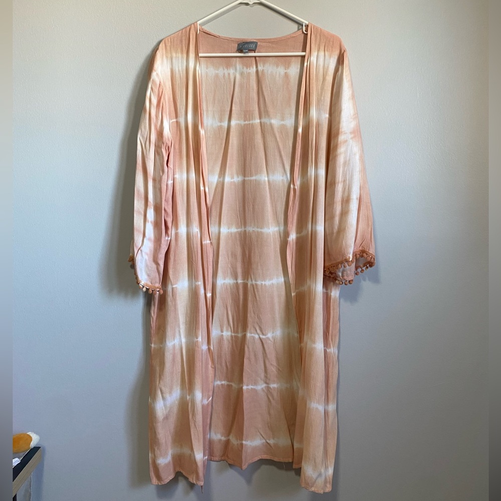 Peachy Pink Tie Dye Kimono Duster